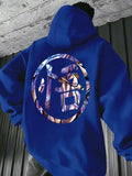 Men's Light Blue Japanese Anime Manga Graphic Hoodie - Casual Dragon and Ninja Print Pullover, All-Season Comfort