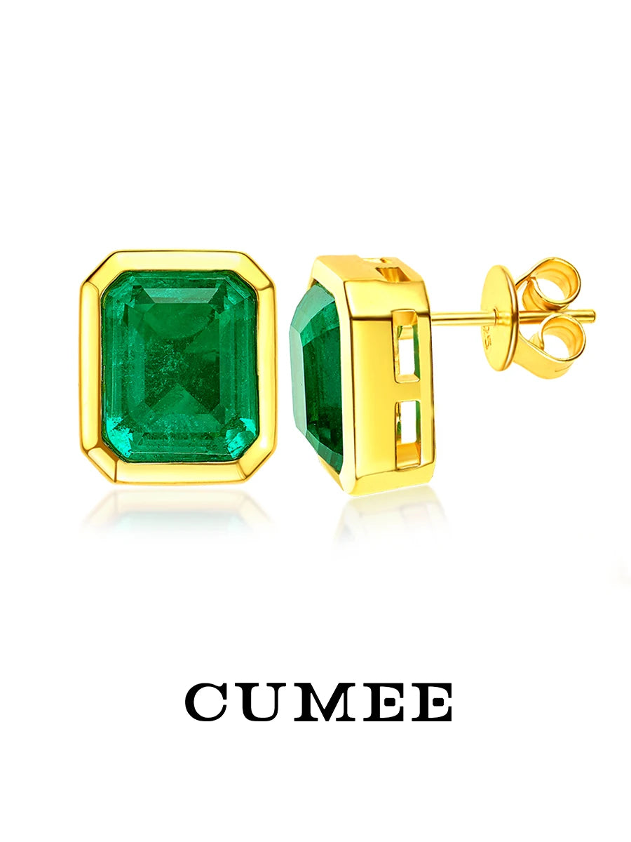 CUMEE Conjunto de joyería de plata 925 personalizado, pendiente de Esmeralda sintética cultivada para joyería de mujer, chapado en oro amarillo de 18 quilates - CR mark