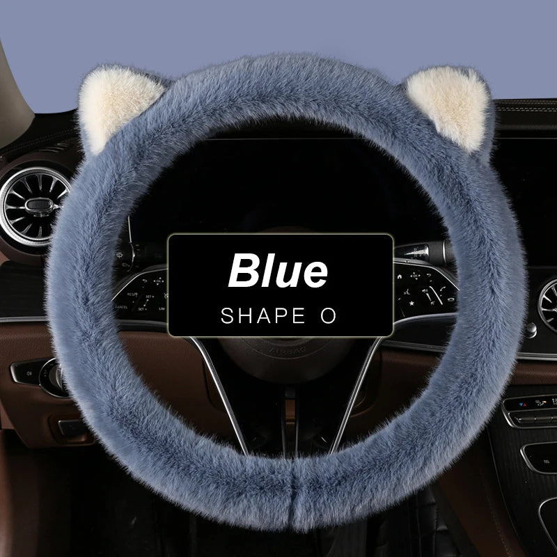 Car Steering Wheel Protector, Universal, Non-Slip, Plush Cat Ears, Warm Steering Wheel Cover, 38cm, Cute Pink Shape OD