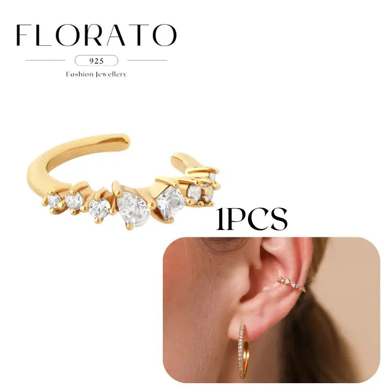 Chapado en oro de 24 quilates/925 plata cristal circón sin oreja Piercing Clips para las orejas minimalista CZ Clips para las orejas joyería de moda Popular para mujeres - CR mark