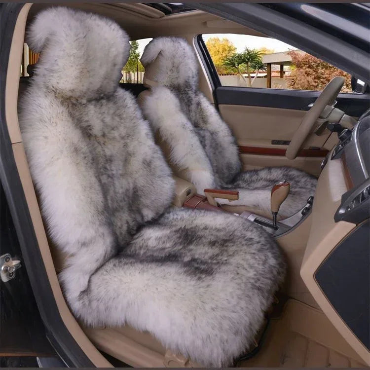 Warm Plush Car Seat Covers, Universal Long Wool and Leather Protective Mat for Front Car Seat, Car Accessories, Car Seat Protector