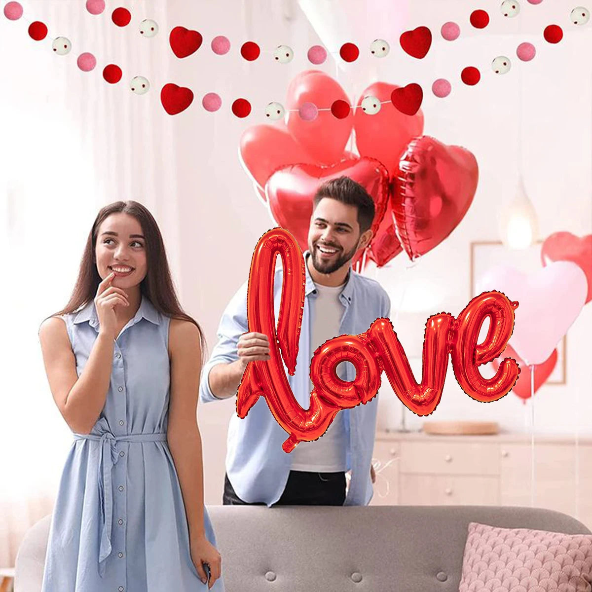 Red "love" letter balloon set, 407 pieces, 18-inch heart-shaped balloon, rose petals, Valentine's Day party, anniversary decoration