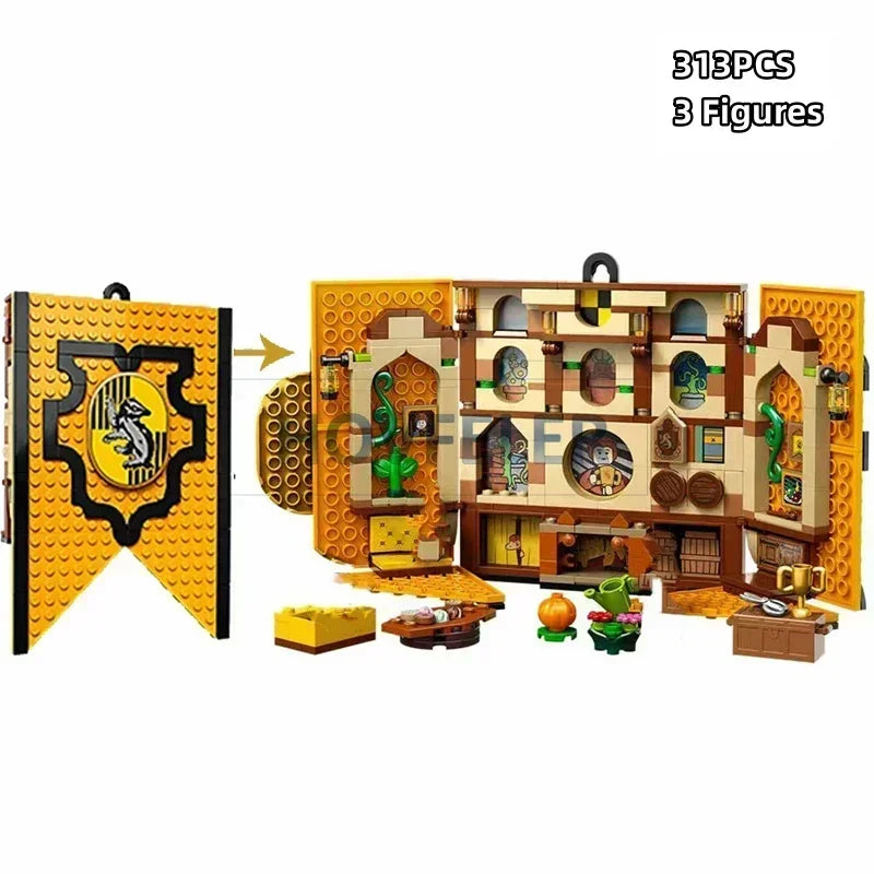 In stock: Harry Potter series magic books and college flag building block toys, gifts for children.