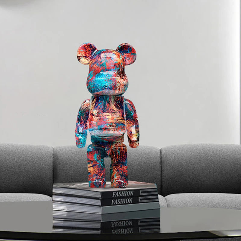 27cm/10 inch Graffiti Bear Figurine, Home Decor, Abstract Animal Ornament, Money Jar, Modern Sculpture for Room, Table Decoration