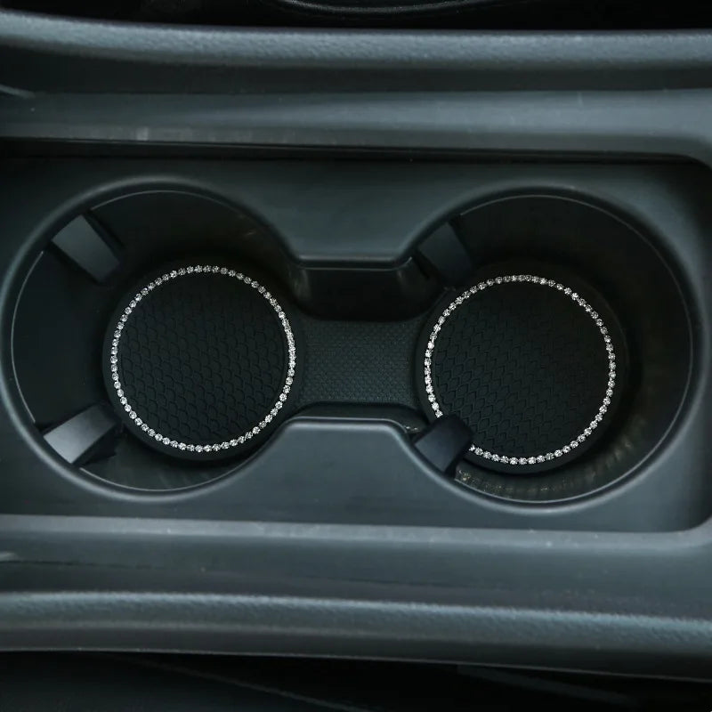 Soportes para tazas de agua de coche, alfombrilla de goma antideslizante con diamantes de imitación para portabotellas, posavasos, portavasos antideslizantes para Interior de coche