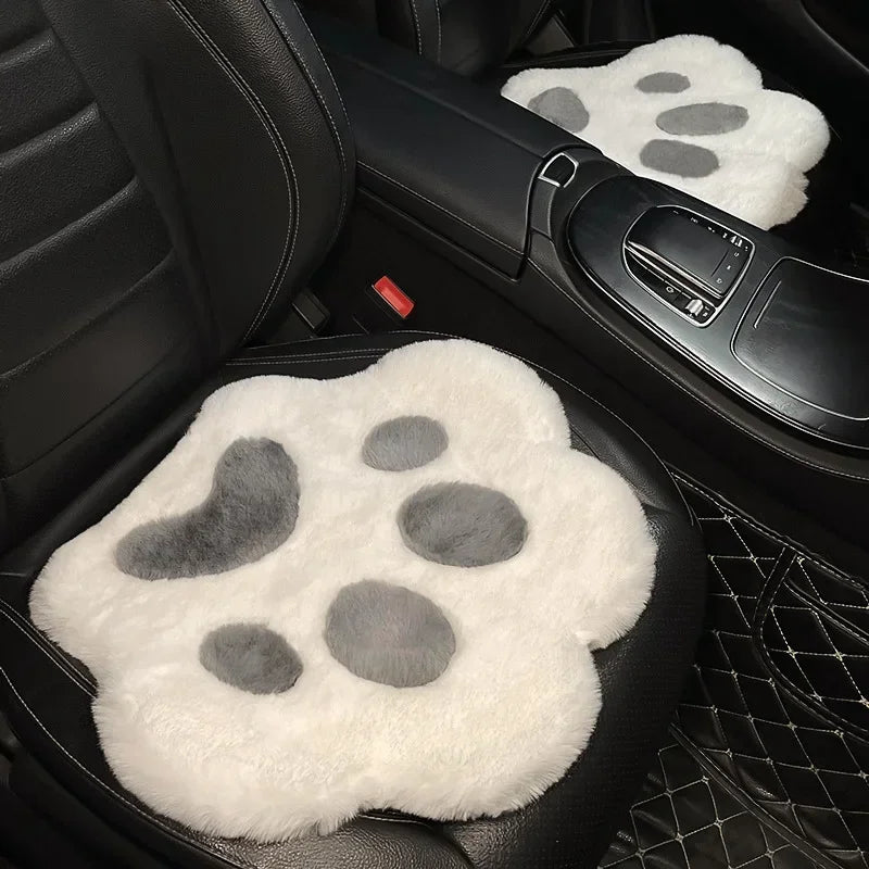 Universal Car Seat Cushion in the Shape of a Cat Paw, Warm Plush Car Cushion Padded Heated for All Seasons