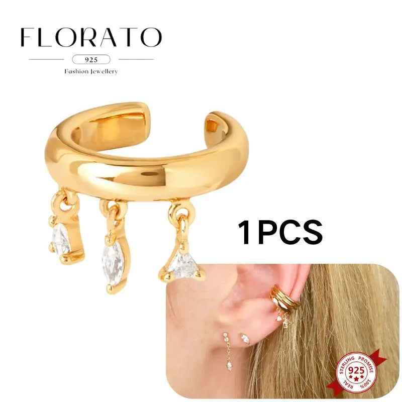 Chapado en oro de 24 quilates/925 plata cristal circón sin oreja Piercing Clips para las orejas minimalista CZ Clips para las orejas joyería de moda Popular para mujeres - CR mark