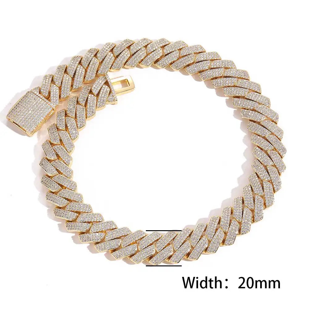 Envío Directo, collar de cadena de eslabones cubanos de Hip Hop, chapado en oro de 18k, 10/12/14/15/20mm, diamante helado CZ, regalo para él/la - CR mark