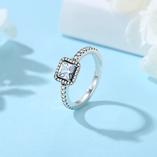 Anillo de Plata de Ley 925 Original para mujer, sortija apilable de cristal con pavé de corazón de amor, joyería de compromiso de boda, regalo de cumpleaños - CR mark