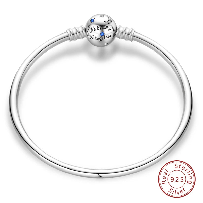 Original 925 Sterling Silver Bracelet, 17-20CM, Star, Moon, Sun, Four Leaf Clover, Green Zircon Bracelets, DIY Charms, Birthday Jewelry Gifts