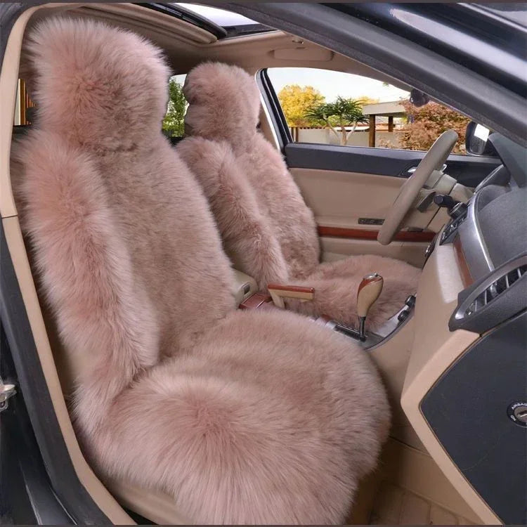 Warm Plush Car Seat Covers, Universal Long Wool and Leather Protective Mat for Front Car Seat, Car Accessories, Car Seat Protector