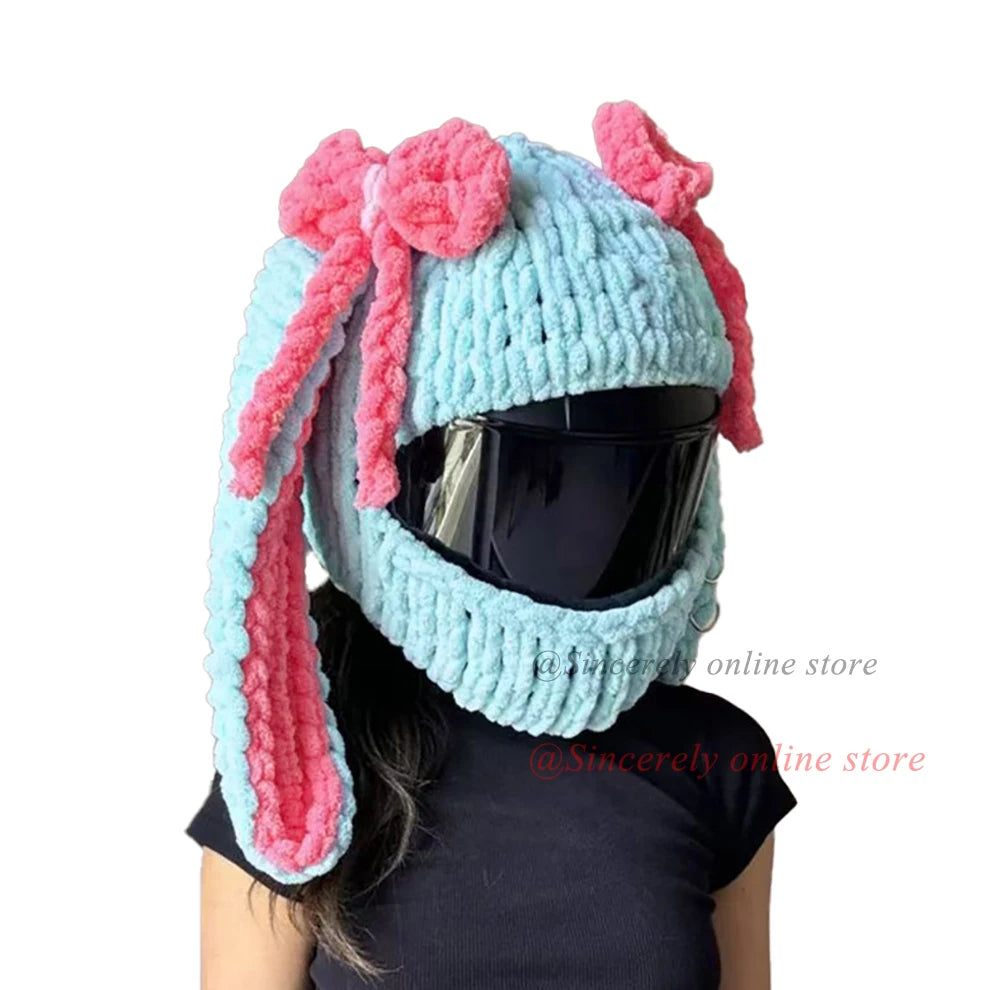Nueva funda Universal para casco de motocicleta con animales de peluche, fundas para casco de felpa de conejo completo para regalos de Navidad, estilo de motocicleta - CR mark