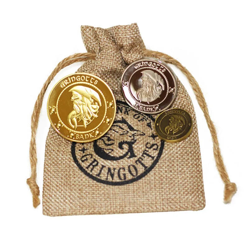 Harries Potters película Perímetro Gringotts moneda conmemorativa insignia oro elfo dinero bolsa oro Galleon regalos de cumpleaños coleccionables - CR mark