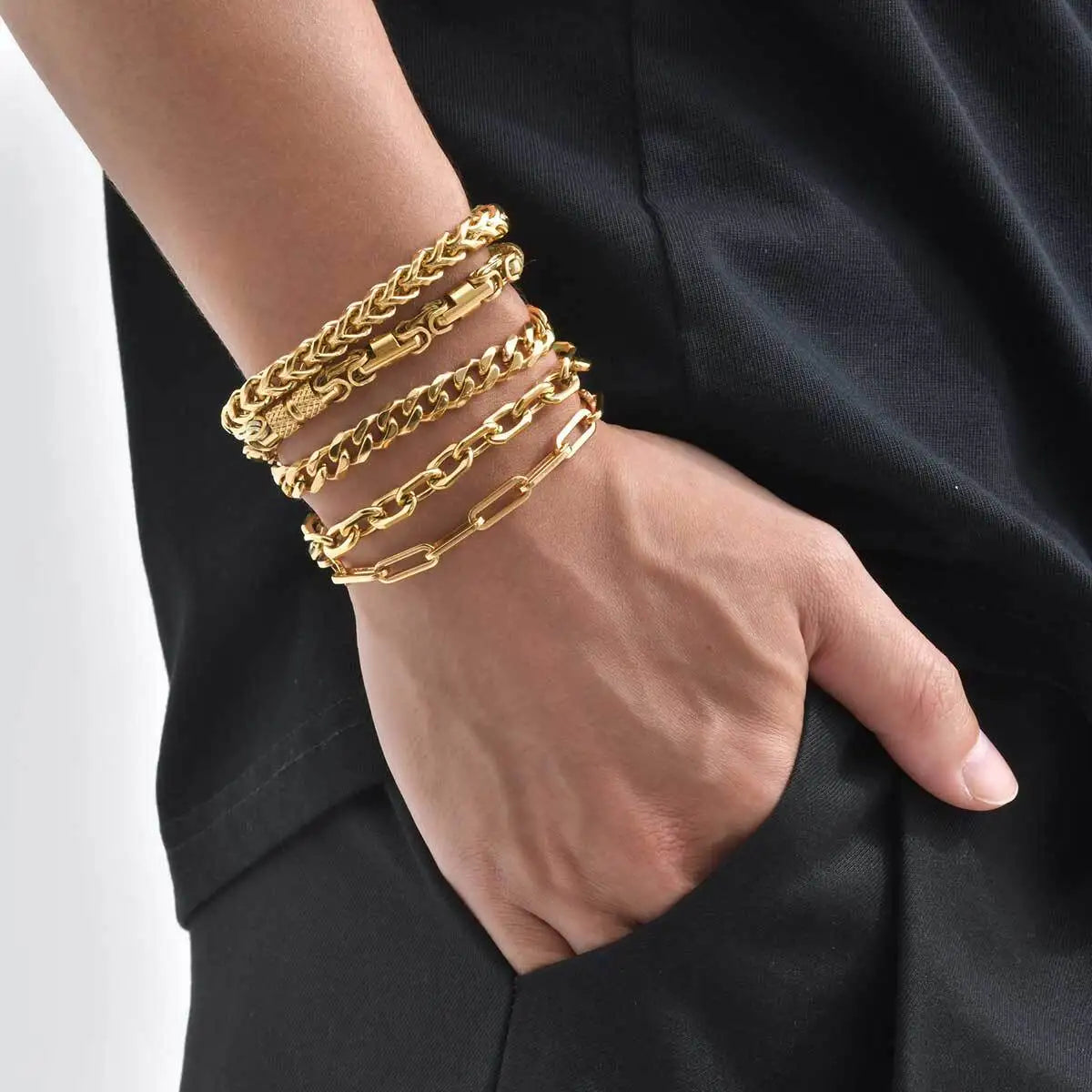 Gold Color Chain Bracelet for Men and Boys, Stainless Steel Chain Bangle, Jewelry Gift for Husband, Father, Son