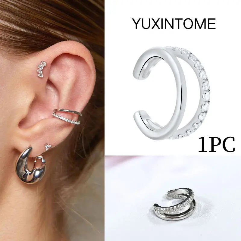 Pendientes chapados en oro de 24K para mujer, aretes con Clip de piedra de circón de cristal, joyería de lujo en forma de C, bisutería, 1 ud. - CR mark