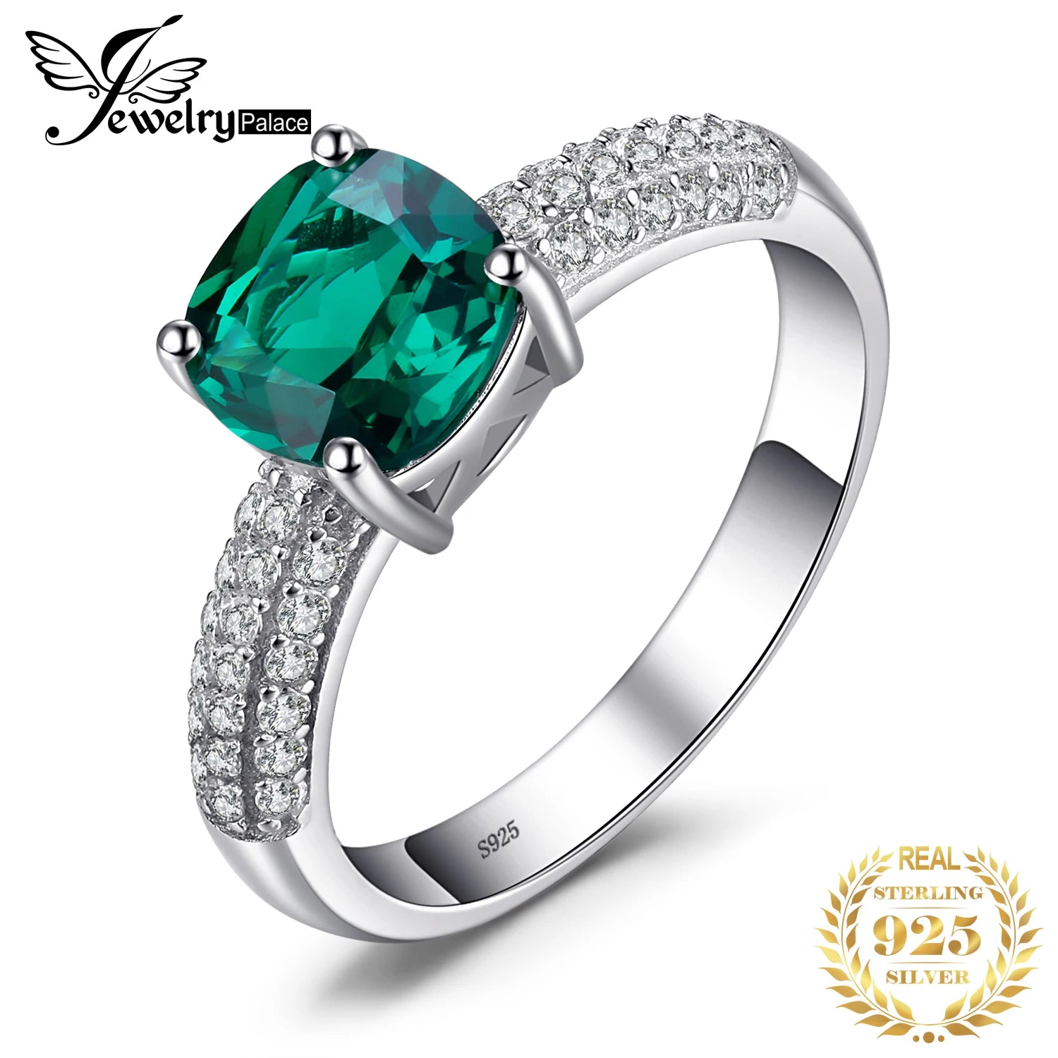 JewelryPalace, anillo de rubí creado con Nano Esmeralda simulada verde, anillos de compromiso solitarios de piedras preciosas de Plata de Ley 925 para mujer - CR mark