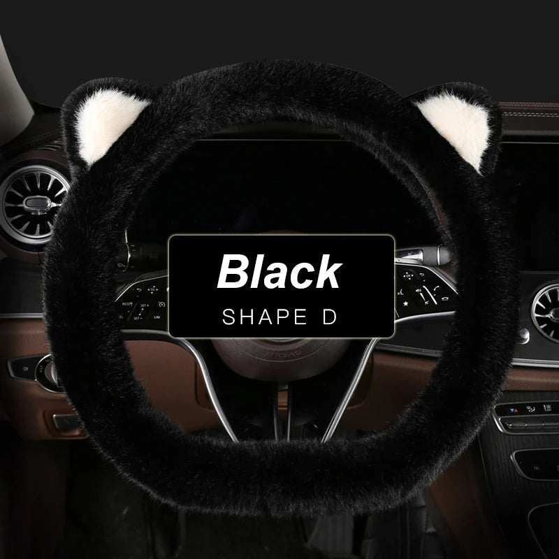Car Steering Wheel Protector, Universal, Non-Slip, Plush Cat Ears, Warm Steering Wheel Cover, 38cm, Cute Pink Shape OD