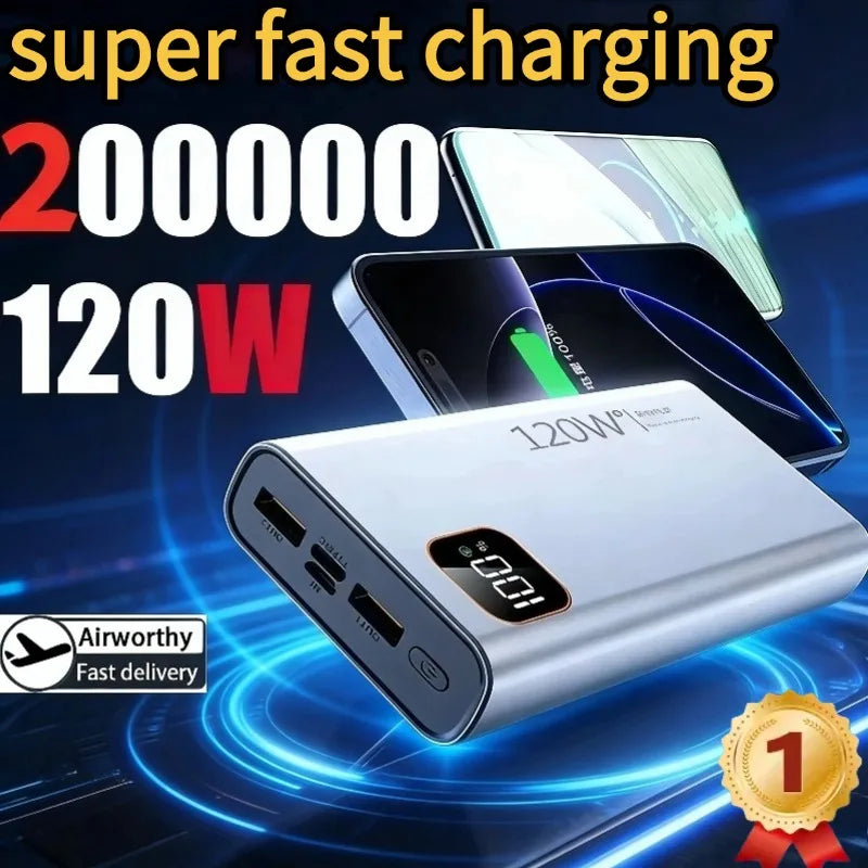 200000mAh 120W Power Bank, Fast Charging Power Bank, High Capacity External Battery, Digital Display.