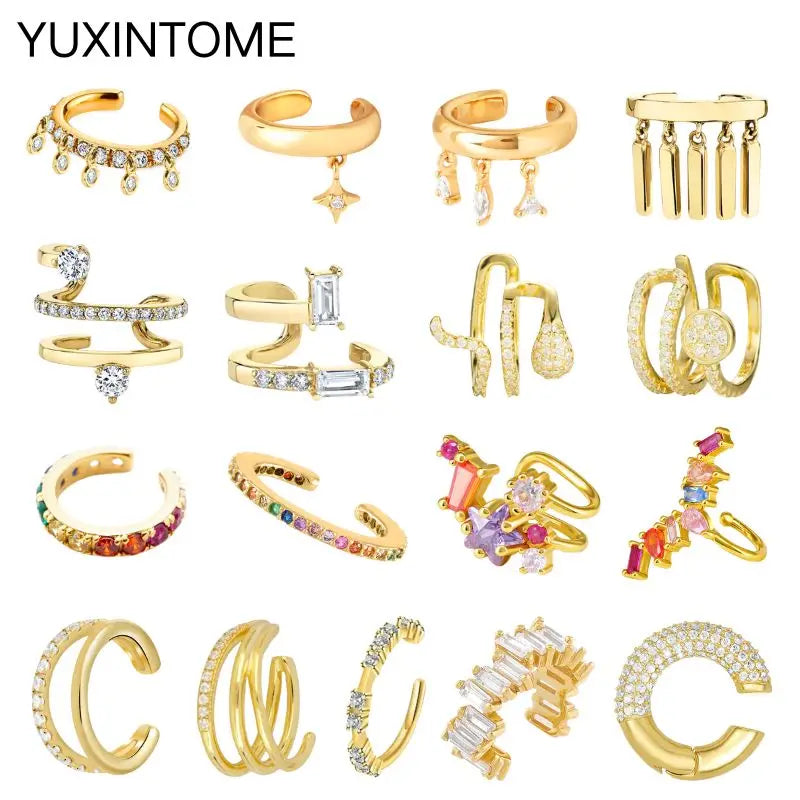 Pendientes chapados en oro de 24K para mujer, aretes con Clip de piedra de circón de cristal, joyería de lujo en forma de C, bisutería, 1 ud. - CR mark