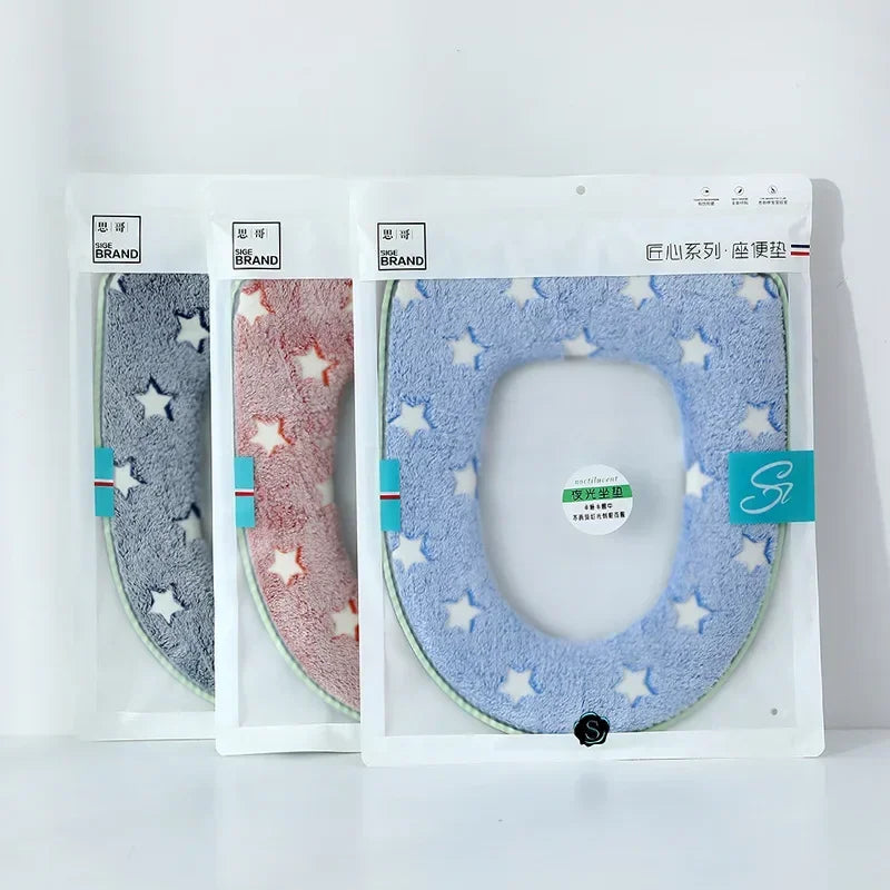 Cojín luminoso para asiento de inodoro, alfombrilla suave y cálida, cubierta Universal lavable con cremallera extraíble, funda para asiento de inodoro para baño