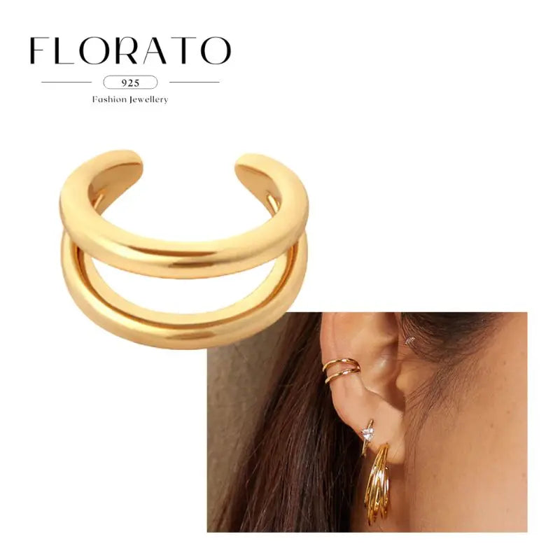 Chapado en oro de 24 quilates/925 plata cristal circón sin oreja Piercing Clips para las orejas minimalista CZ Clips para las orejas joyería de moda Popular para mujeres - CR mark