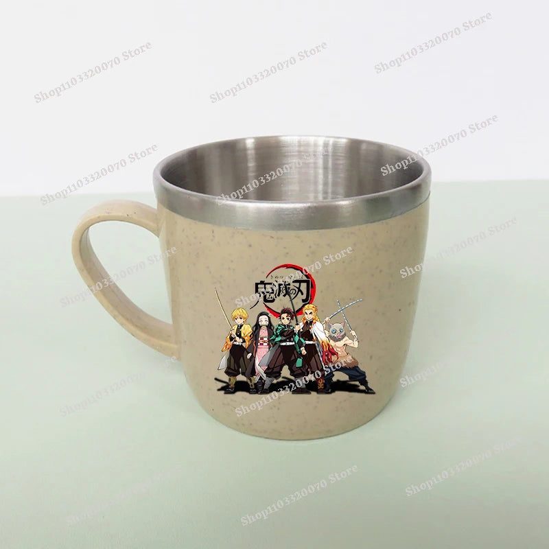 Taza de agua antiescaldado de doble capa Demon Slayer Kimetsu No Yaiba, taza de leche de acero inoxidable 304 de Anime, regalo de cristal de agua anticaída - CR mark