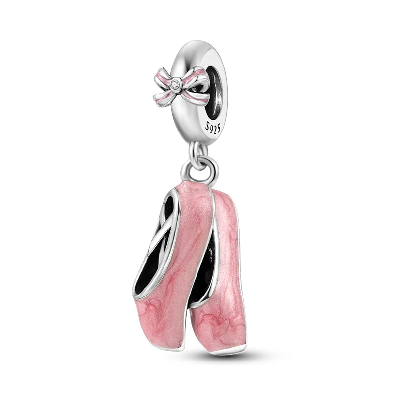 925 Plata de Ley Serie Rosa Charms Pajarita Niña Pastel Princesa Cuentas Colgante Ajuste Original Pulsera DIY Joyería Regalo Para Mujer