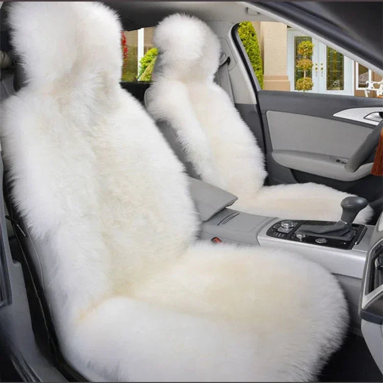 Warm Plush Car Seat Covers, Universal Long Wool and Leather Protective Mat for Front Car Seat, Car Accessories, Car Seat Protector