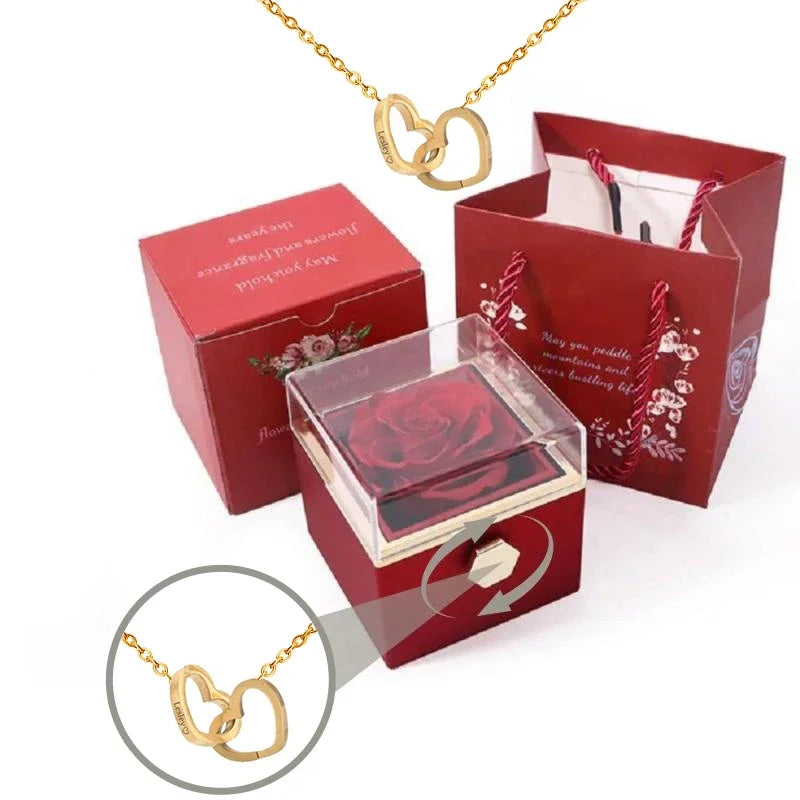 PolishedPlus-collar de corazón con nombres personalizados, joyería personalizada, cadena con colgante de caja de rosas giratoria para mujer, esposa, Día de San Valentín