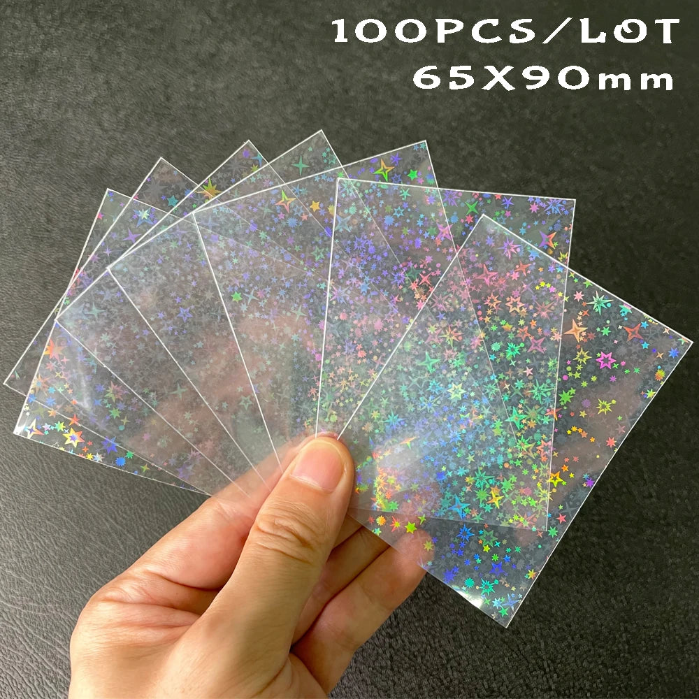 100 unids/lote, fundas para tarjetas TCG con carga superior láser en forma de corazón, Protector de fotos para juegos de mesa YGO, funda protectora para tarjetas comerciales