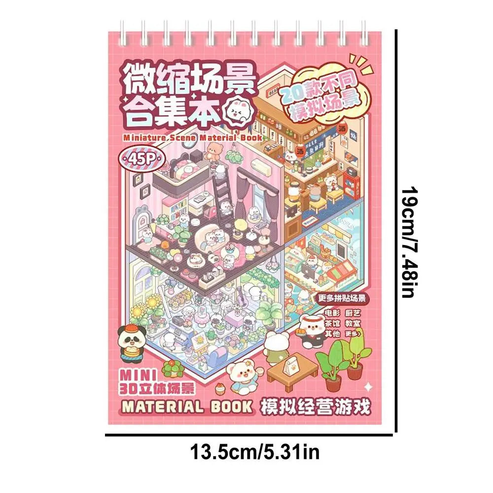 45 Pcs. Miniature Scenes, Cartoon Landscape Sticker Book, DIY 3D Stickers, Cabin Scenes, Back to School Gifts for Kids