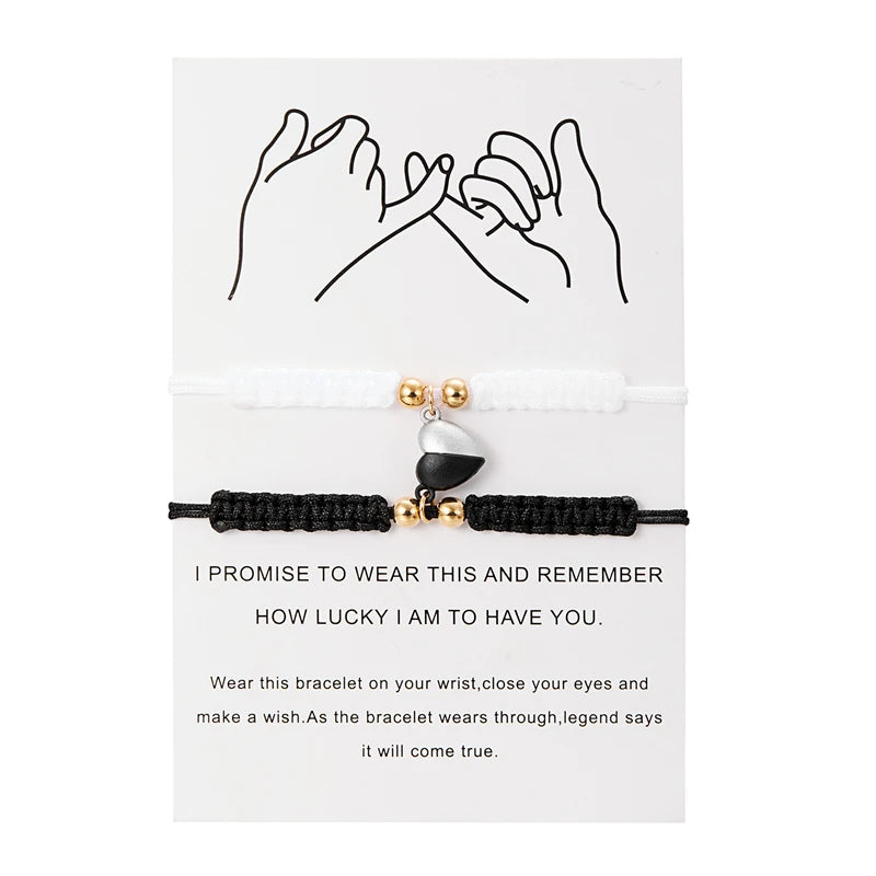 Handmade heart magnet bracelet for women and men, fashionable adjustable braided bracelet for couples, bestie friendship jewelry sets for lovers