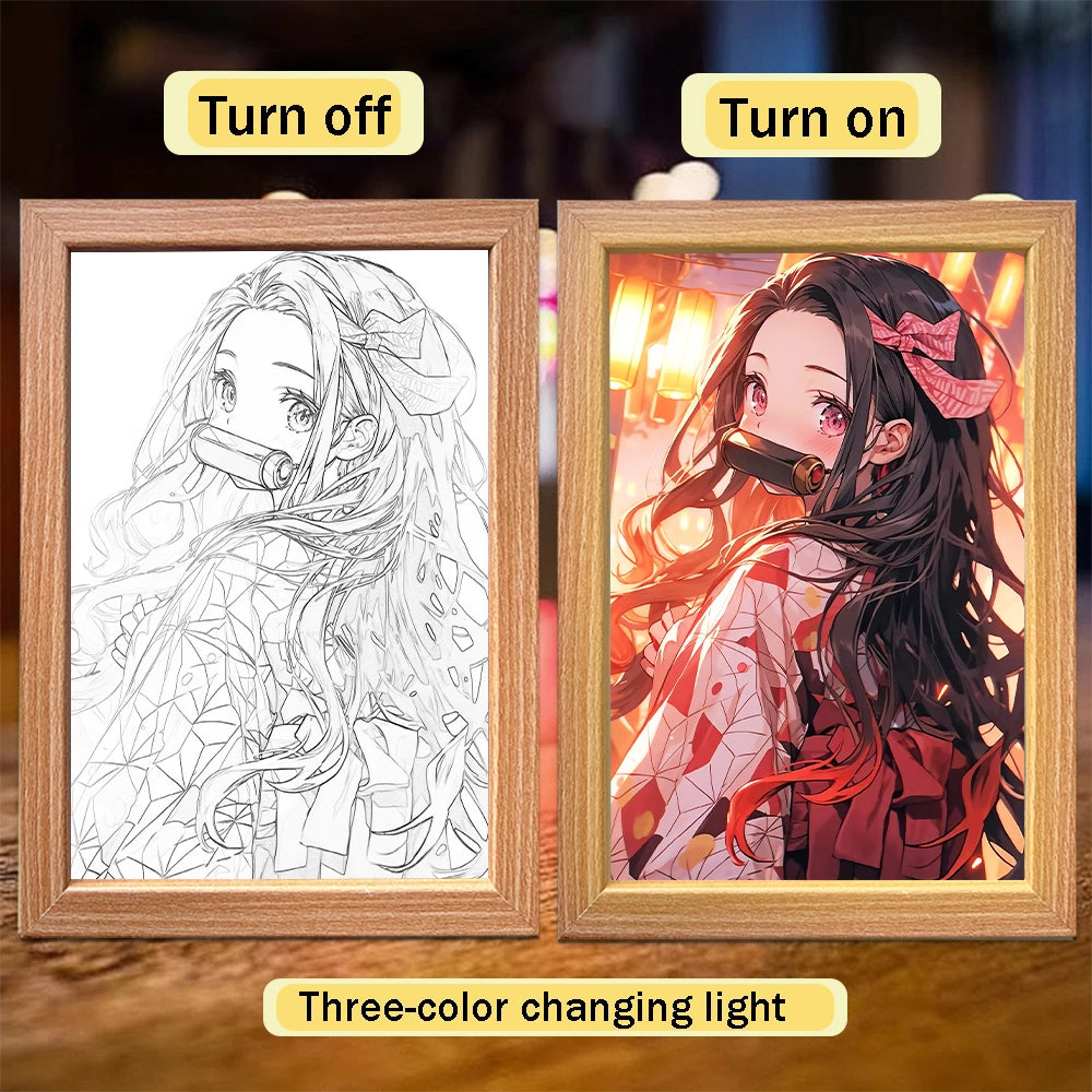 Figuras de acción de Demon Slayer, pintura ligera, marco de fotos, Tanjirou Nezuko, figura de luz nocturna Led, regalos Kimetsu No Yaiba - CR mark