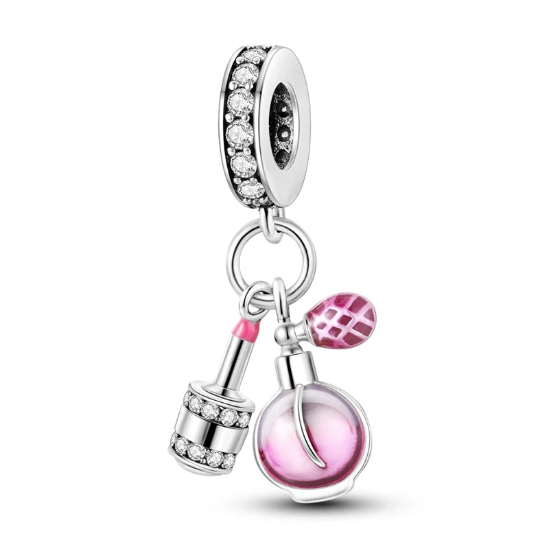 925 Plata de Ley Serie Rosa Charms Pajarita Niña Pastel Princesa Cuentas Colgante Ajuste Original Pulsera DIY Joyería Regalo Para Mujer