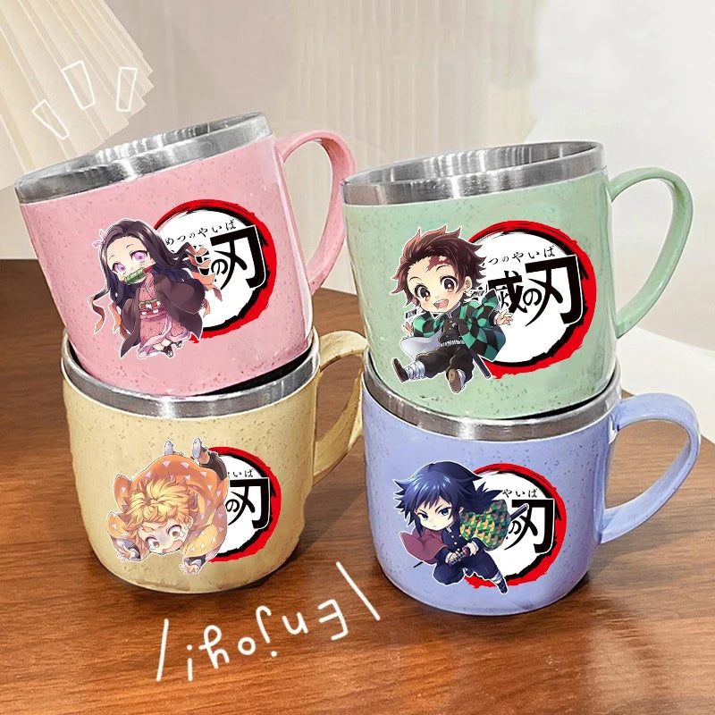 Taza de agua antiescaldado de doble capa Demon Slayer Kimetsu No Yaiba, taza de leche de acero inoxidable 304 de Anime, regalo de cristal de agua anticaída - CR mark