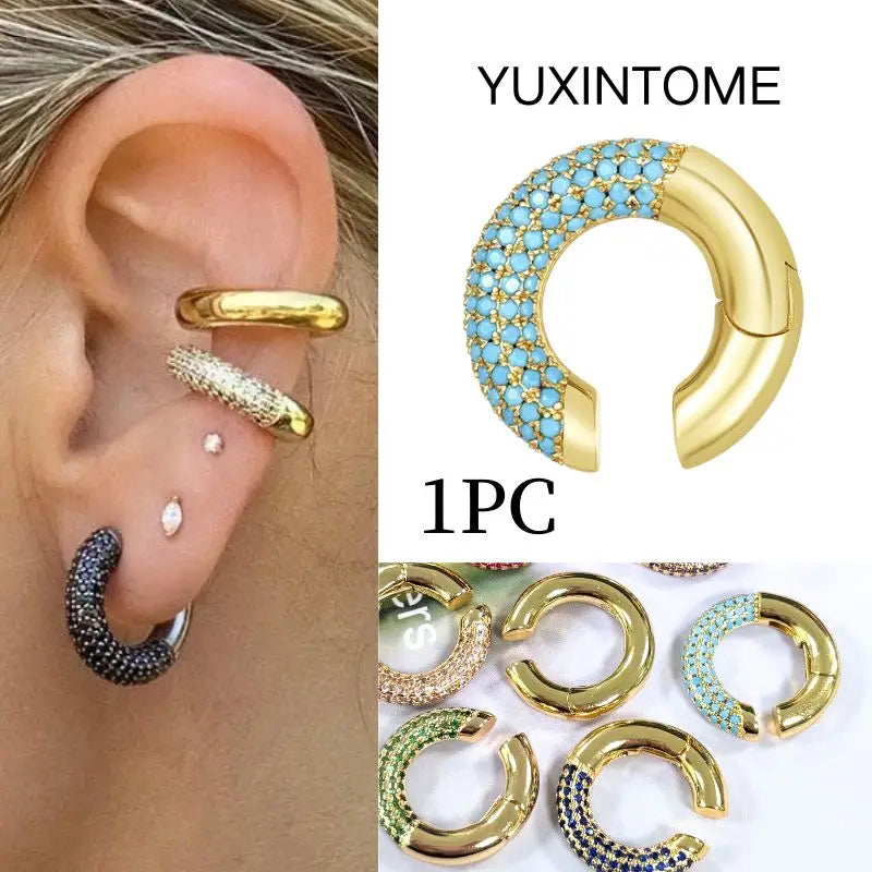 Pendientes chapados en oro de 24K para mujer, aretes con Clip de piedra de circón de cristal, joyería de lujo en forma de C, bisutería, 1 ud. - CR mark