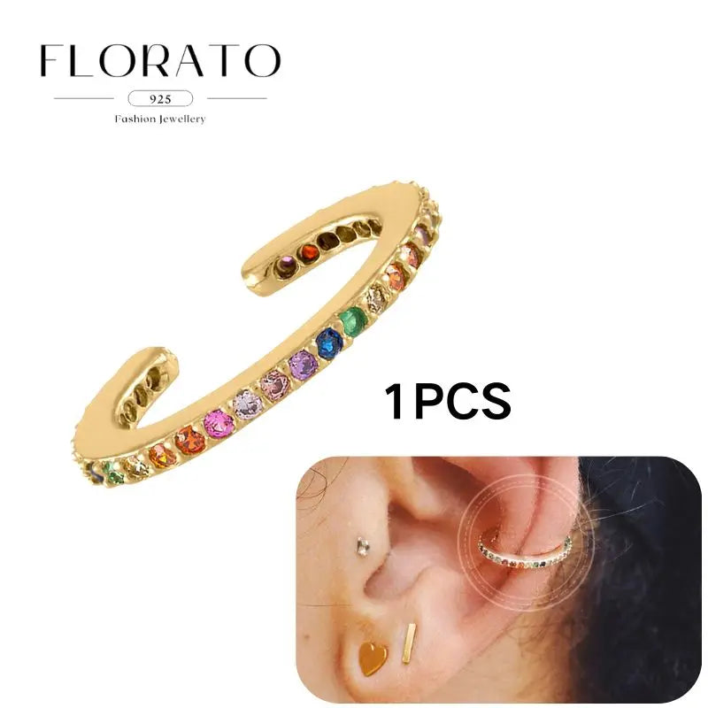 Chapado en oro de 24 quilates/925 plata cristal circón sin oreja Piercing Clips para las orejas minimalista CZ Clips para las orejas joyería de moda Popular para mujeres - CR mark