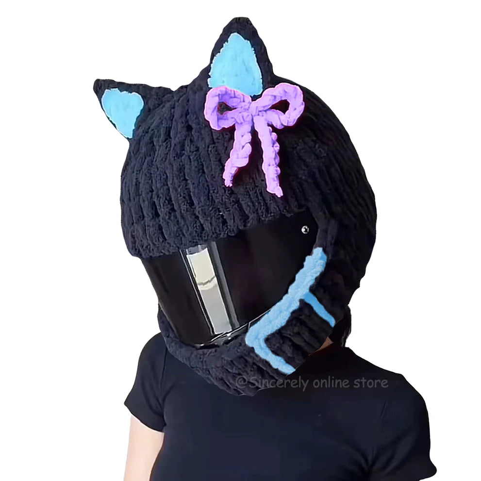 Nueva funda Universal para casco de motocicleta con animales de peluche, fundas para casco de felpa de conejo completo para regalos de Navidad, estilo de motocicleta - CR mark