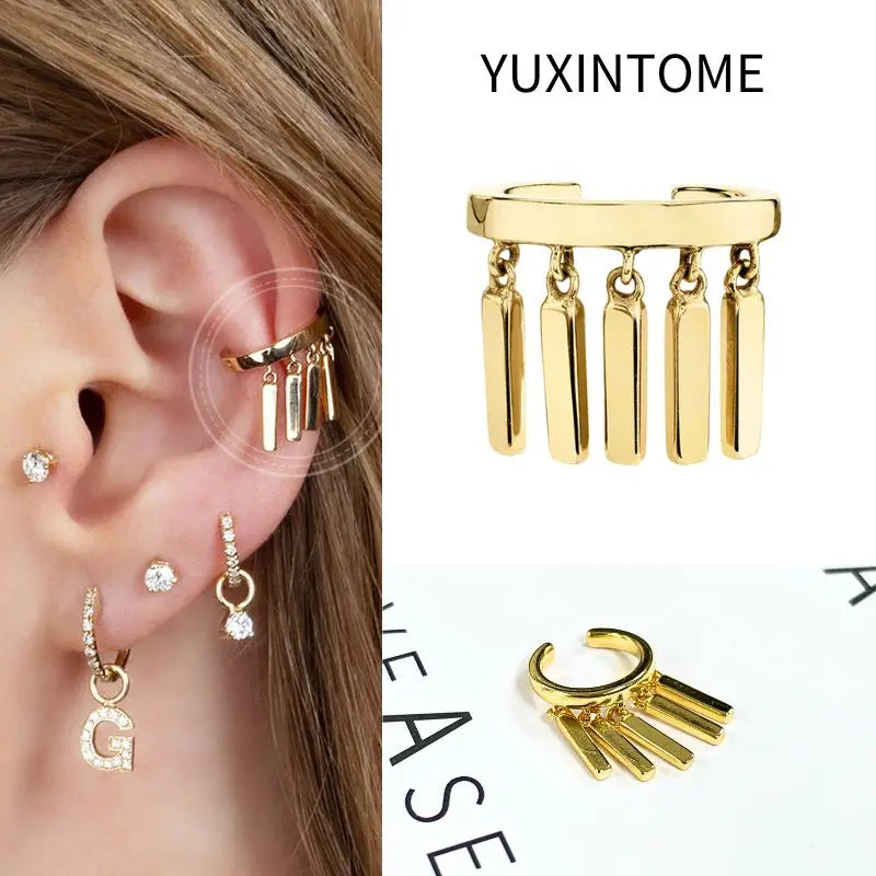 Pendientes chapados en oro de 24K para mujer, aretes con Clip de piedra de circón de cristal, joyería de lujo en forma de C, bisutería, 1 ud. - CR mark