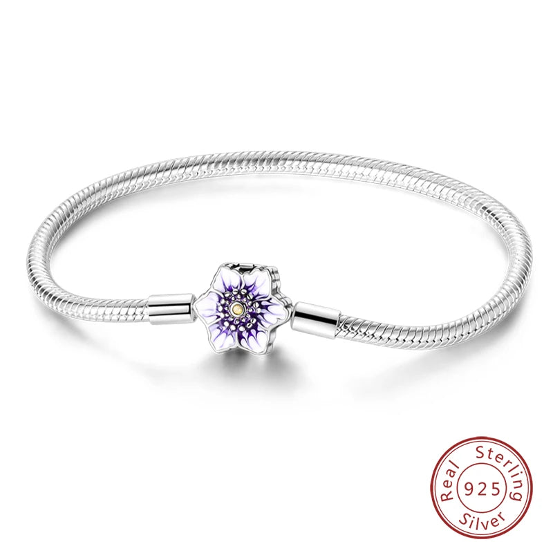 Original 925 Sterling Silver Bracelet, 17-20CM, Star, Moon, Sun, Four Leaf Clover, Green Zircon Bracelets, DIY Charms, Birthday Jewelry Gifts