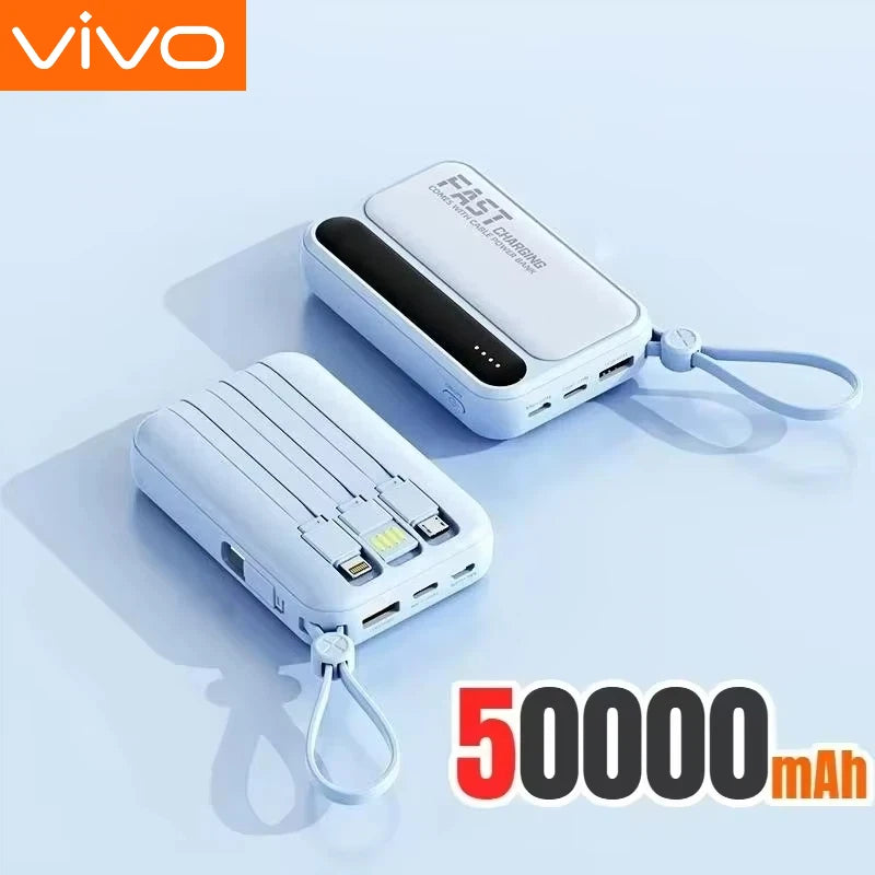 VIVO 500000mAh High Capacity Portable External Battery with Super Fast Charging and 4 Built-in Cables for All Phones