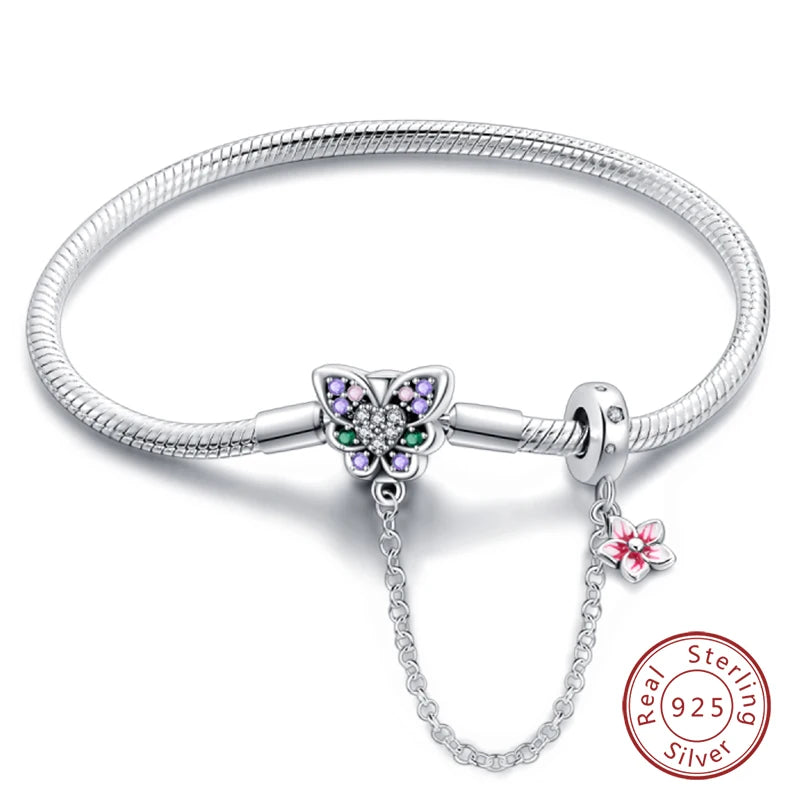 Original 925 Sterling Silver Bracelet, 17-20CM, Star, Moon, Sun, Four Leaf Clover, Green Zircon Bracelets, DIY Charms, Birthday Jewelry Gifts