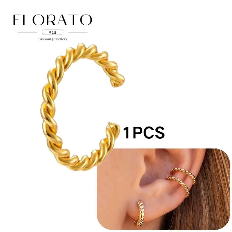 Chapado en oro de 24 quilates/925 plata cristal circón sin oreja Piercing Clips para las orejas minimalista CZ Clips para las orejas joyería de moda Popular para mujeres - CR mark