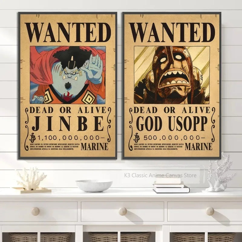 One-piece canvas poster, bounty list, Luffy wallpaper, Ace, Nami figures, home decor, Zoro anime painting, Sanji wall art