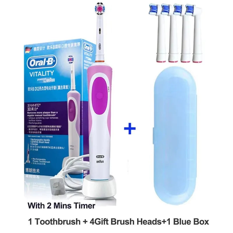 Oral B-cepillo de dientes eléctrico con vibración rotativa 2D, limpieza, carga, cerdas cruzadas, cuidado bucal, 4 cabezales de regalo gratis