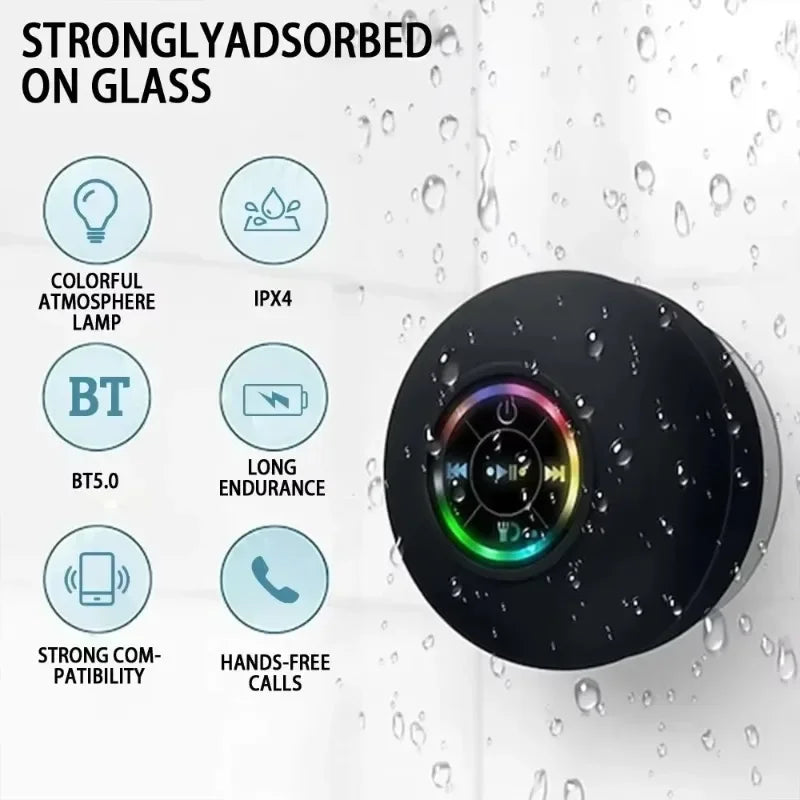 Mini Portable Bluetooth Audio IPX4 Waterproof LED Lights Outdoor Bathroom Large Suction Cup Can Adsorb Wall Speaker