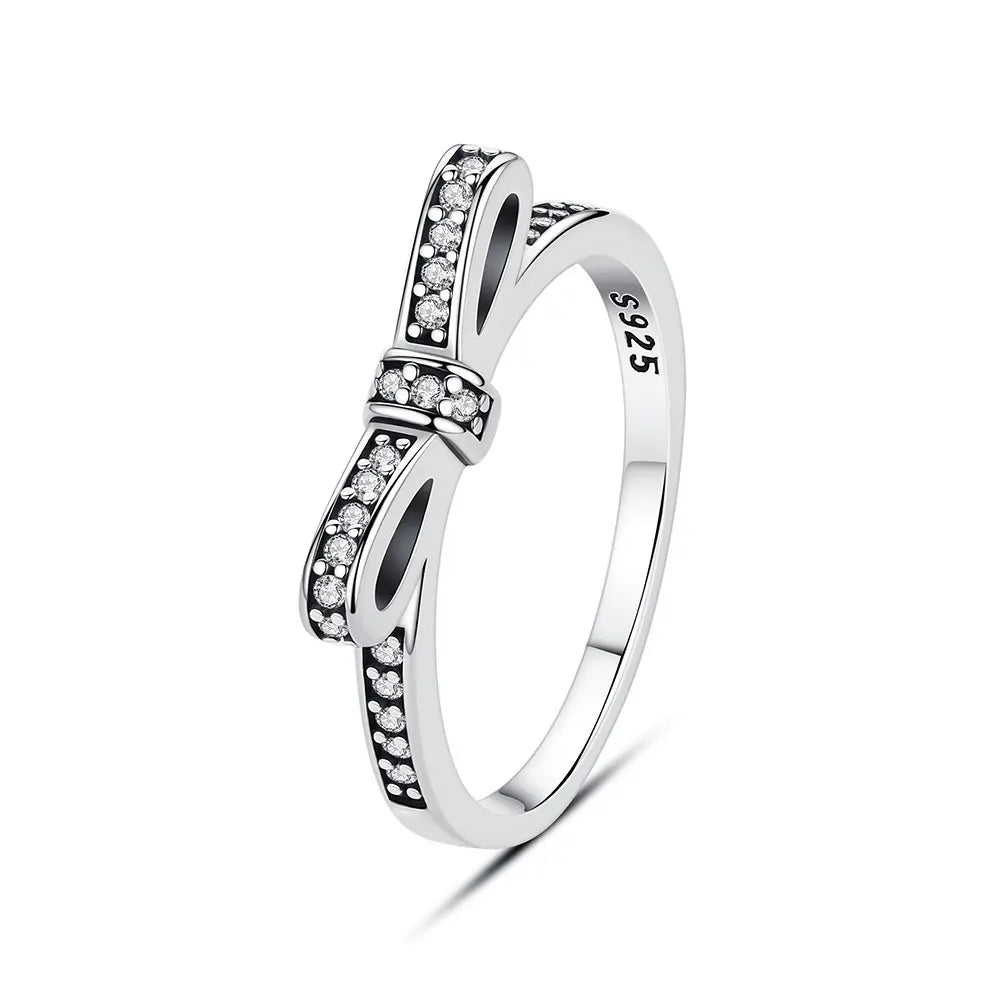 Anillo de Plata de Ley 925 Original para mujer, sortija apilable de cristal con pavé de corazón de amor, joyería de compromiso de boda, regalo de cumpleaños