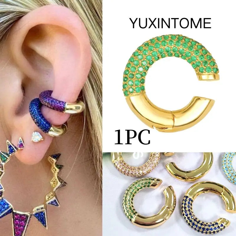 Pendientes chapados en oro de 24K para mujer, aretes con Clip de piedra de circón de cristal, joyería de lujo en forma de C, bisutería, 1 ud. - CR mark