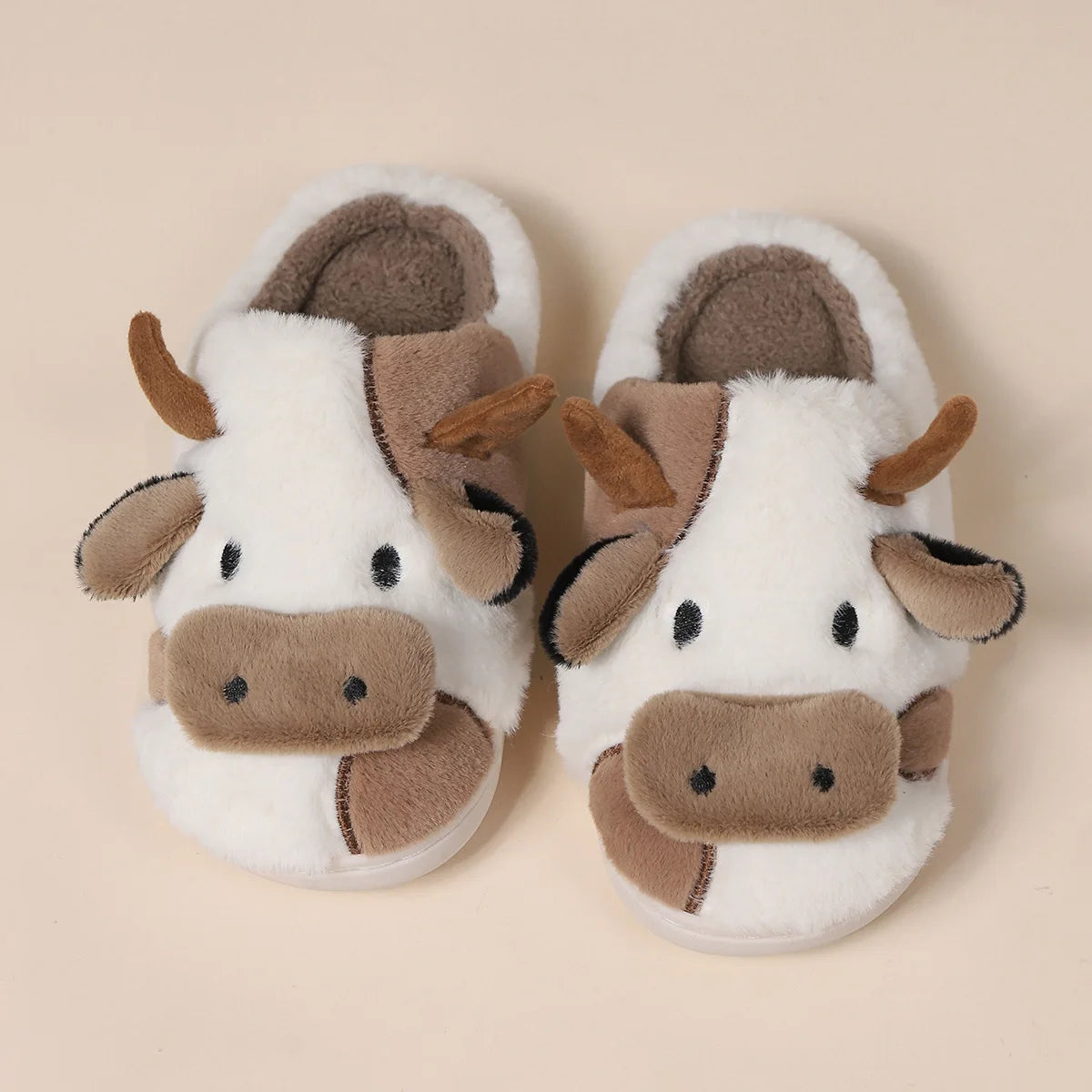 Pallene Women's Cow Milk Furry Slippers, Winter Cartoon Fur Slippers, Soft and Cozy Plush House Shoes, Cute Furry Flip Flops for Female Bedroom