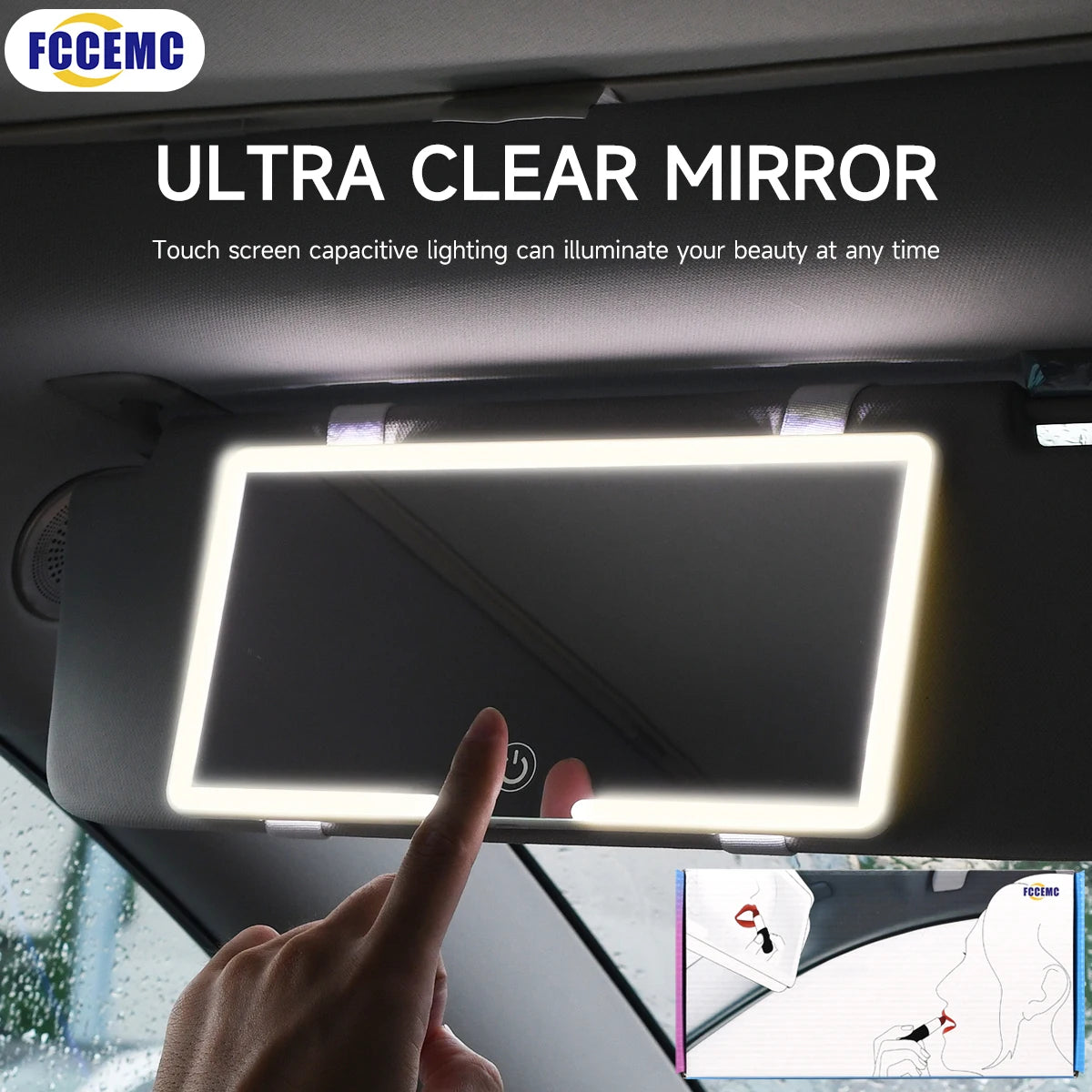 Espejo Interior de coche para niñas y mujeres, placa de visera solar LED HD, espejo de maquillaje, luz de relleno recargable, espejo de tocador Delgado Universal